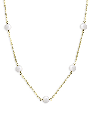 Aqua Cultured Freshwater Pearl Station Necklace in 18K Gold Plated Sterling Silver, 16-18 - 100% Exc