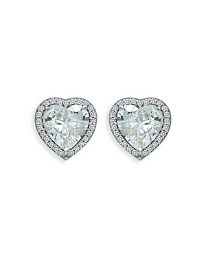 Aqua Cubic Zirconia Heart Halo Button Earrings - 100% Exclusive