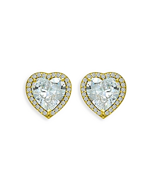Aqua Cubic Zirconia Heart Halo Button Earrings - 100% Exclusive In Gold