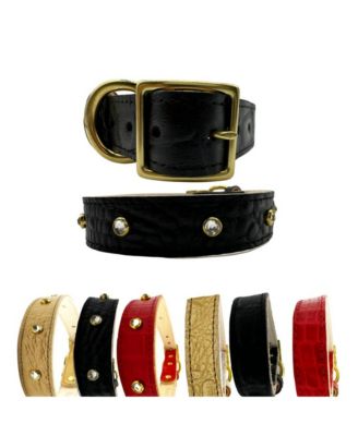 Crystal-Studded Croc Leather Dog Collar