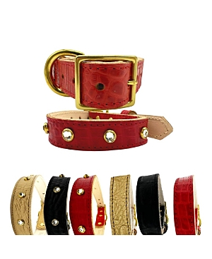 Bonne Et Filou Crystal-studded Croc Leather Dog Collar In Red
