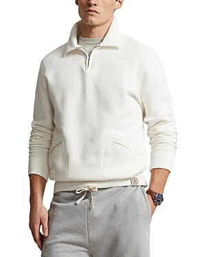 Shop Polo Ralph Lauren Cotton Blend Fleece Quarter Zip Sweatshirt In Deckwash White