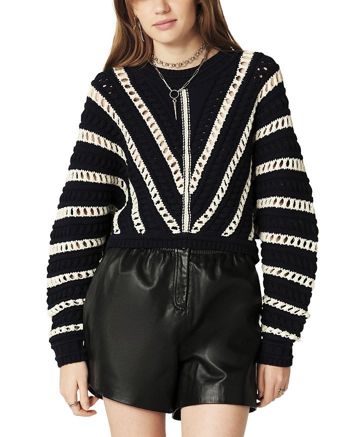 Ba&sh Gardy Striped Cropped Sweater - Ecru