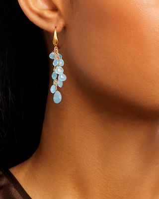18K Yellow Gold Paradise Aquamarine Cluster Chain Drop Earrings - Exclusive