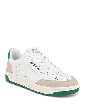 Shop Sam Edelman Women's Harper Lace Up Low Top Sneakers In White/botanical Green