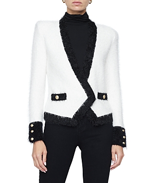 Shop L Agence L'agence Georgia Contrast Cardigan Blazer In White/ Black