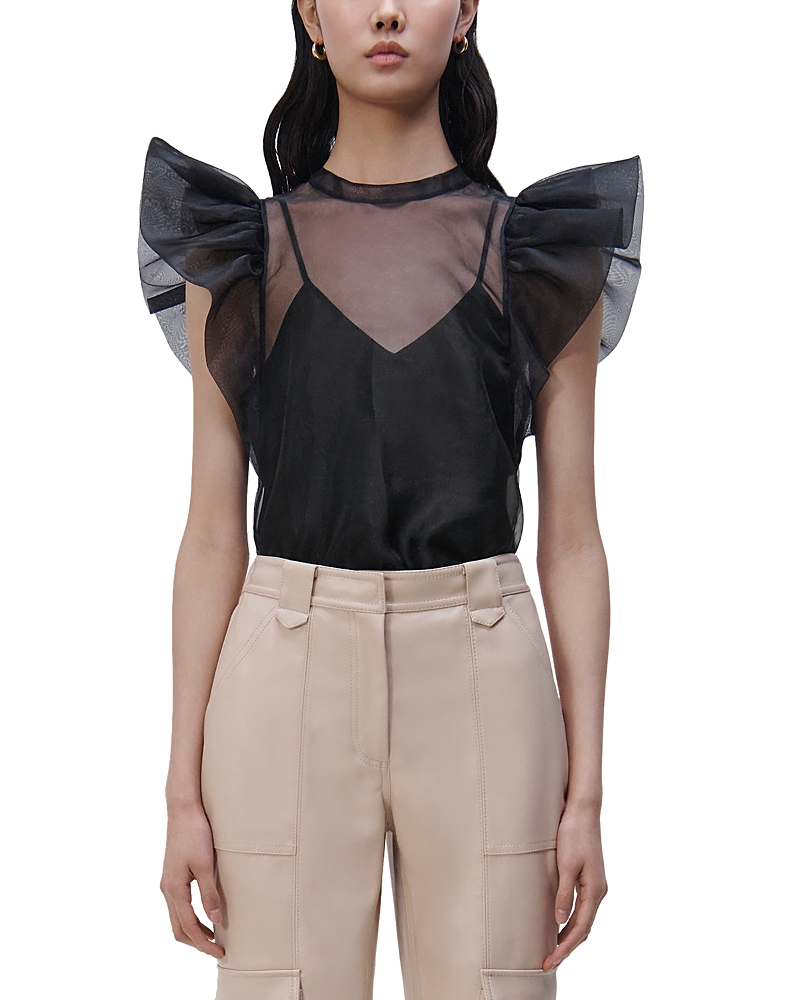 Simkhai Women's Corina Organza Ruffle-sleeve Top In Black