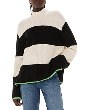 Whistles Ribbed Funnel Neck Sweater In Black/white