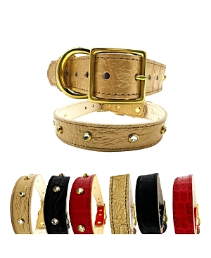 Bonne Et Filou Crystal-studded Croc Leather Dog Collar In Gold-tone