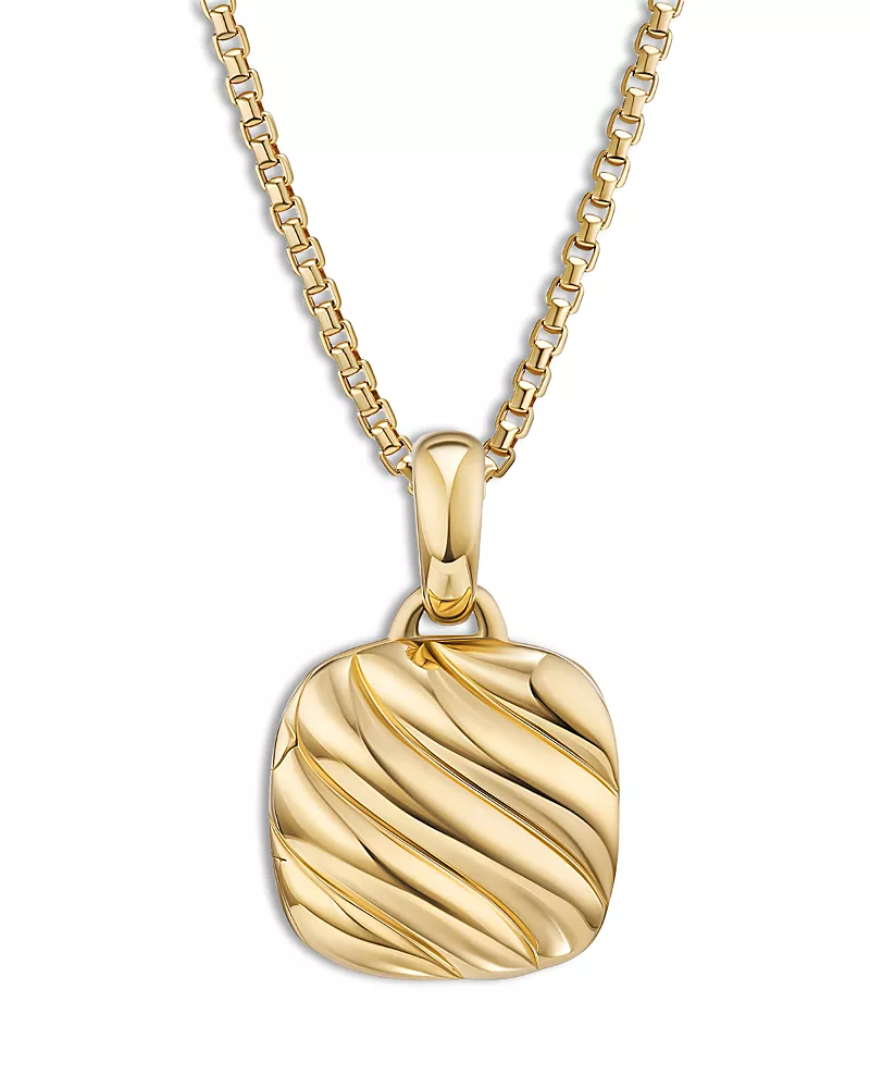 David Yurman 18K Yellow Gold Sculptured Cable Square Locket Pendant