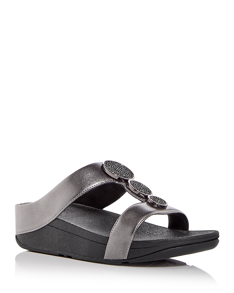 Fitflop Women's Halo Embellished Wedge Slide Sandals In Pewter Black