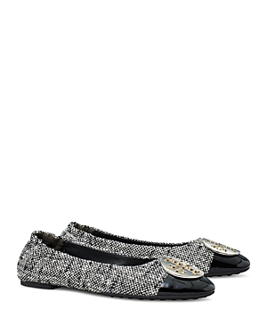 Tory Burch Claire Tweed Cap-toe Ballerina Flats In Perfect Black