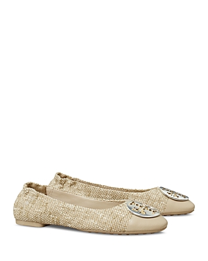 Tory Burch Claire Cap-toe Ballet Flats Natural/light Khaki/gold/silve In Natural