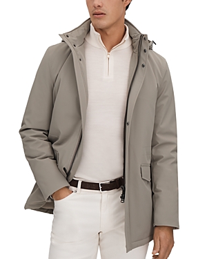 Reiss Taupe Water Repellent Removable Hooded Coat In Taupe