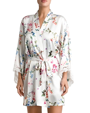 In Bloom by Jonquil Endless Love Luxe Satin Lace Trim Floral Print Wrap Robe