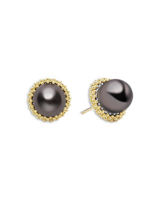 LAGOS - 18K Yellow Gold & Sterling Silver Luna Tahitian Black Pearl Stud Earrings