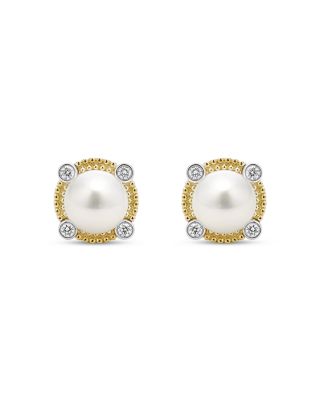 18K Yellow Gold & Sterling Silver Luna Cultured Freshwater Pearl & Diamond Stud Earrings