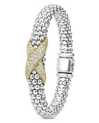 18K Yellow Gold & Sterling Silver Embrace Diamond Pav&eacute; X Caviar Bead Bracelet