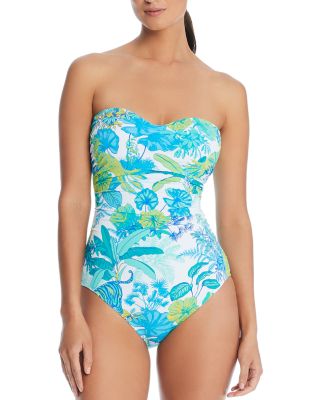 Bleu Rod Beattie - Floral Print Bandeau One Piece Swimsuit