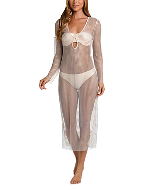 Shop L Agence L'agence Sara Crochet Studded Swim Cover Up Maxi Dress In Champagne