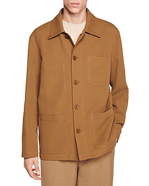 Shop Sandro Twill Solid Worker Jacket In Camel