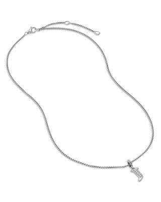 Pav&eacute; Initial Pendant Necklace in Sterling Silver with Diamond, 16"