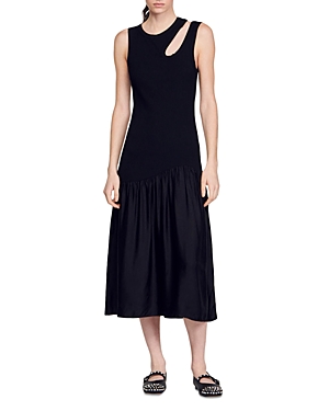 Sandro Lane Cut Out Maxi Dress In Black