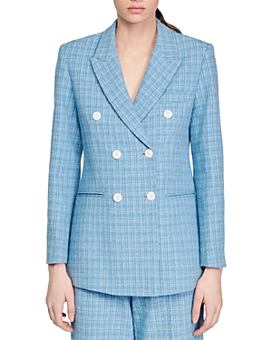 Shop Sandro Nars Double Breasted Blazer In Blue