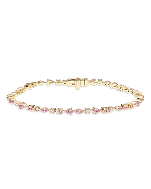 Adina Reyter 14k Yellow Gold Pink Sapphire Multi Cut & Diamond Tennis Bracelet In Pink/gold