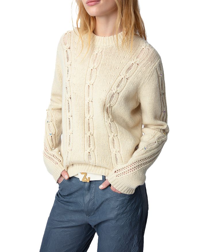 Zadig Voltaire Morley Merino Wool Cable Knit Sweater