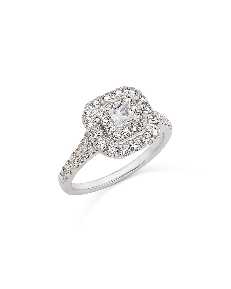 Bloomingdale's Fine Collection Diamond Princess & Round Double Halo Ring in 14K White Gold, 1.0 tcw