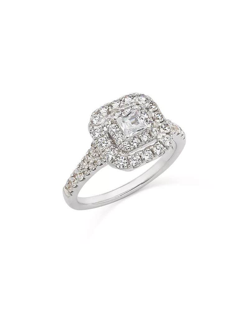 Bloomingdale's Fine Collection Diamond Princess & Round Double Halo Ring in 14K White Gold, 1.0 tcw