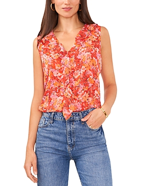 Shop Vince Camuto Ruffled Floral Print Top In Tulip Red