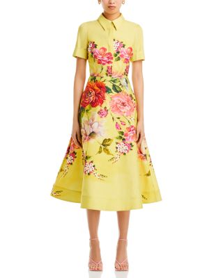 Bold Floral Print Shirt Midi Dress