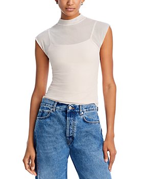 White Womens Long Sleeve High Neck Arm Shaper Top Sheer Mesh Yoke Casual Blouse  Shirt, Blue, X-Large : : Clothing, Shoes & Accessories