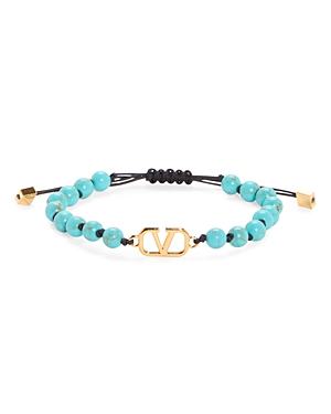 Shop Valentino V Logo Beaded Bracelet In Turquoise