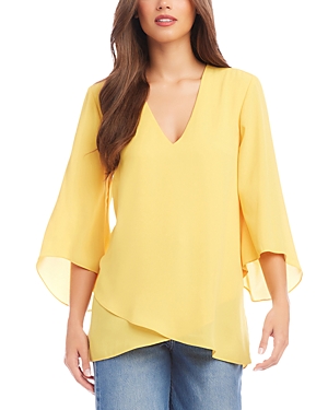Karen Kane Petite Crossover Hem Top In Yellow