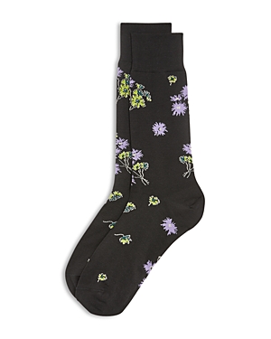 Paul Smith Narcissi Floral Crew Socks In Black