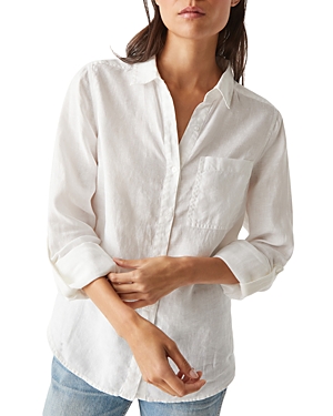 Michael Stars Spencer Linen Button Down Top In White
