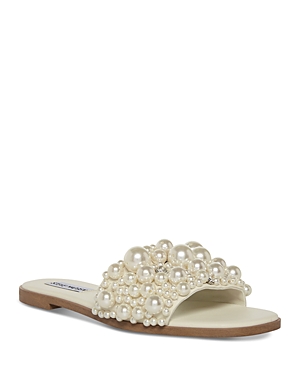Shop Steve Madden Women's Knicky Slip On Embellished Slide Sandals In Pearl