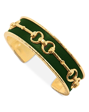 Capucine De Wulf Equestrian Snaffle Bit Cuff Bracelet In 18k Gold Plated In Green