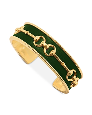 Capucine De Wulf Equestrian Snaffle Bit Cuff Bracelet In 18k Gold Plated In Green/gold