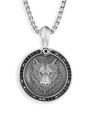 David Yurman - Men's Sterling Silver Petrvs&reg; Black Diamond Wolf Amulet