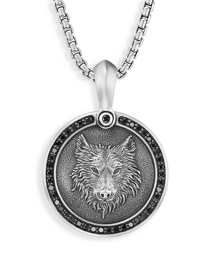 David Yurman Men's Sterling Silver Petrvs® Black Diamond Wolf Amulet