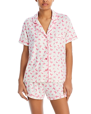 Aqua Sleep Short Sleeve Pajama Set In Peony Butterfly