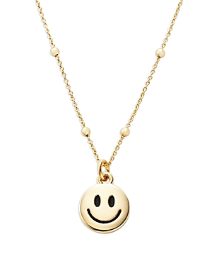 Aqua Smiley Face Pendant Necklace In 14k Gold Plated, 16-18 - 100% Exclusive