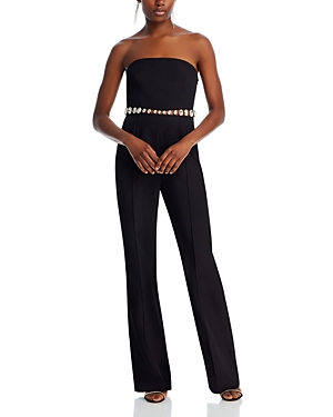 Shop Retroféte Glenda Embellished Strapless Jumpsuit In Black/silver