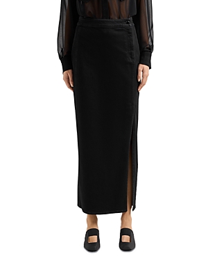 Shop Emporio Armani Denim Maxi Skirt In Solid Black