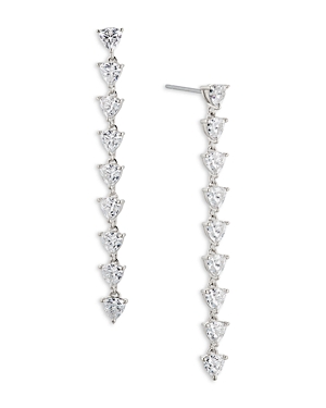 Shop Nadri Trillion Cubic Zirconia Linear Drop Earrings In Rhodium Plated In Silver