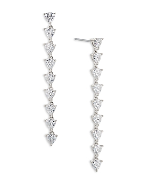 Trillion Cubic Zirconia Linear Drop Earrings in Rhodium Plated